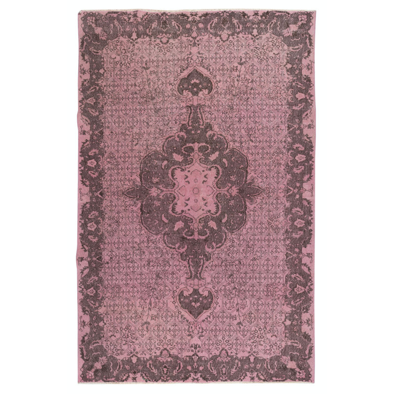 Tapis de couleur rose en laine fabriqué à la main de 6,5 x 10 pi. Great 4 Modern Interior