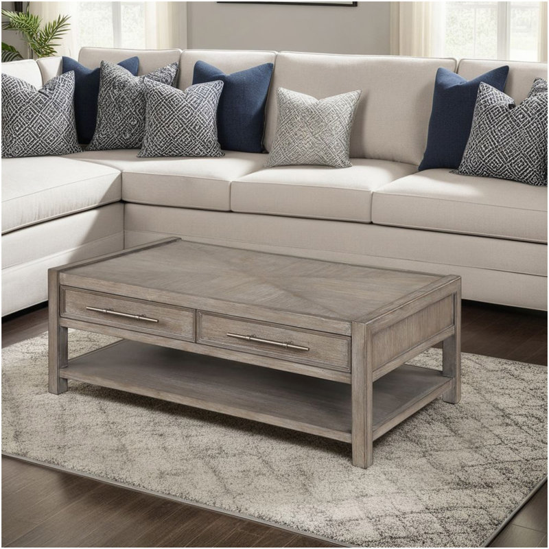 Table basse 50 po, aucun assemblage requis, finition chêne blanc