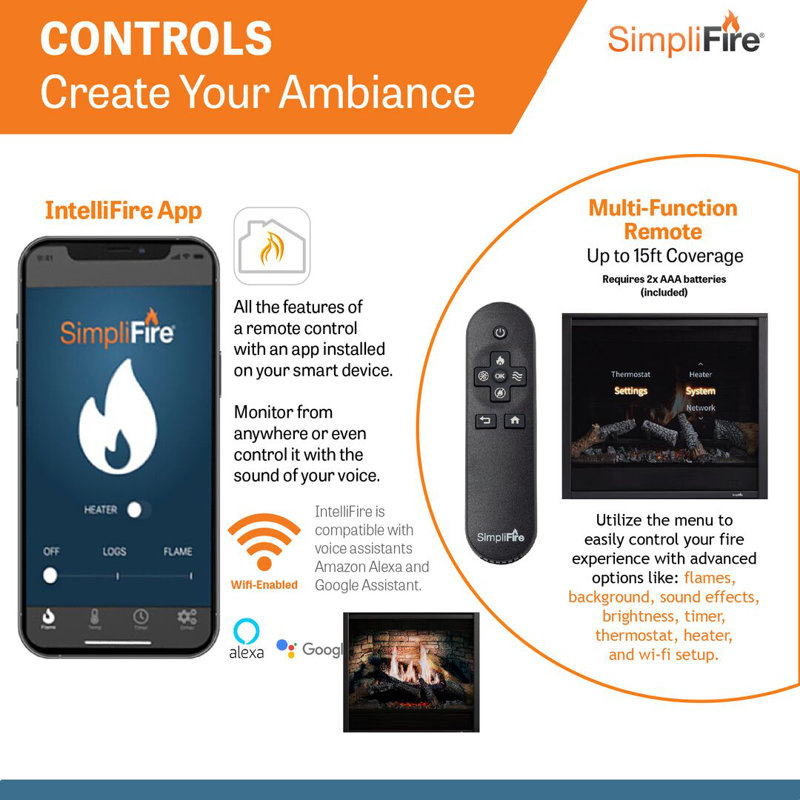 SimpliFire Inception 36-in Electric Fireplace with Decorative Front