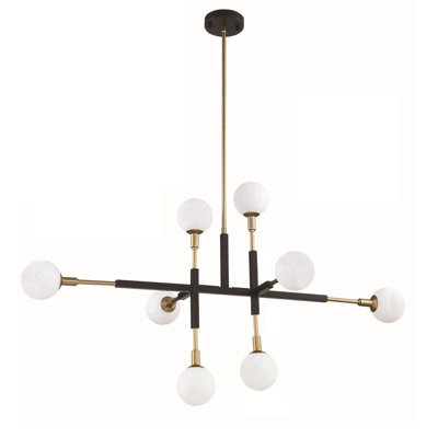 Luminaire suspendu élégant en laiton et noir à 8 lumières avec globes en verre blanc - solution d'éclairage moderne