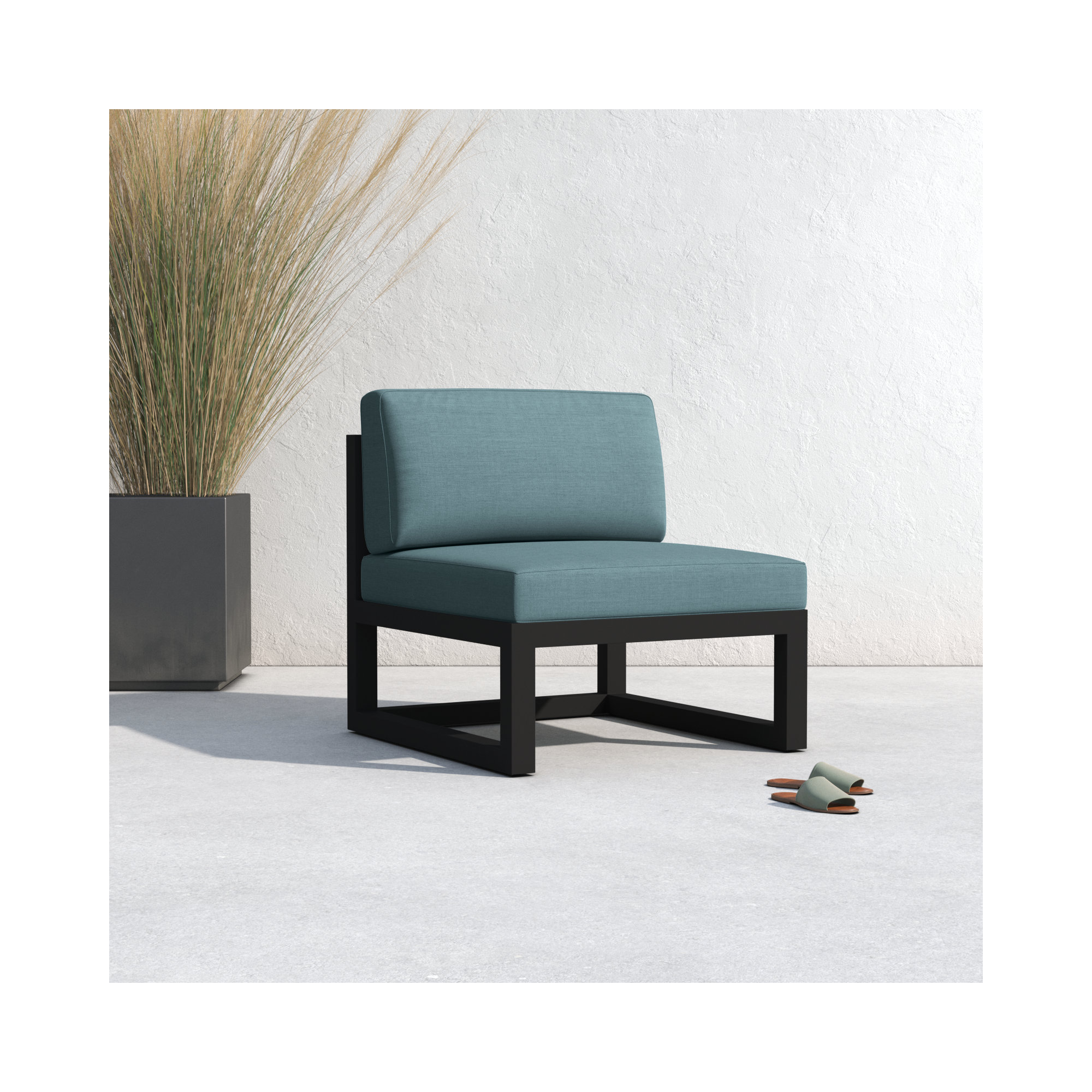 Smith Outdoor Lounge Chair with Sunbrella® Cushions, Black, Cast Lagoon