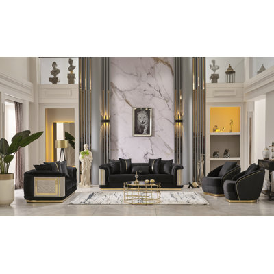Eude 4 - Piece Velvet Living Room Set
