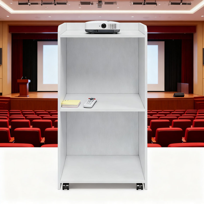 Mobile Podium Stand With Locking Wheels And Large Storage Compartment For Lectures, Conferences, And Presentations