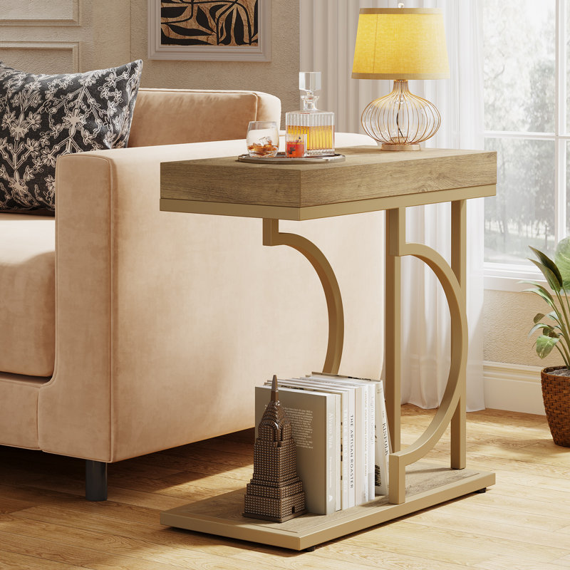 Moderm End Table Side Table, Gold, Natural