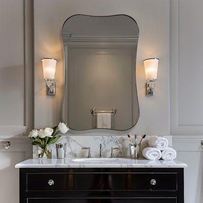 Miroir de salle de bain rectangulaire moderne à double feston | Cadre en acier inoxydable