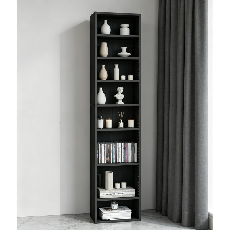 DVD Rack Tower, 8-Tier CD Shelf Storage with Adjustable Shelves Slim Multimedia Storage for CDs Books Games Black, Black
