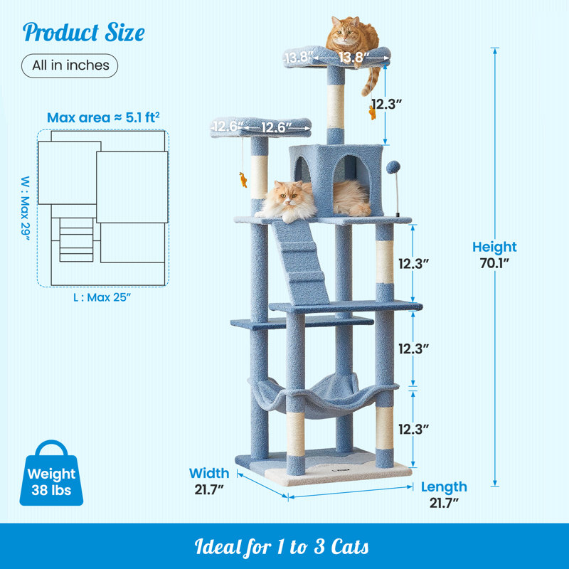 Grand condo 64 "pour chat, Bleu, H 70,1 po x l 21,7 po x P 21,7 po