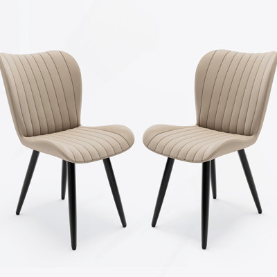 Ensemble de 2 chaises de salle à manger sans accoudoirs modernes en cuir synthétique avec coussins épais et pieds en métal pour la cuisine et la salle à manger