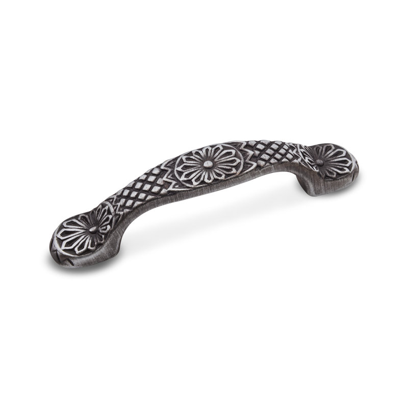Poignée arquée fleurie 3 po Ornate, Nickel vieilli