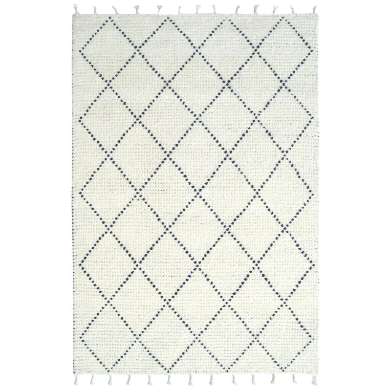 Tapis ivoire/noir en laine noué la à la main Leavitt, Rectangle 2 pi x 4 pi