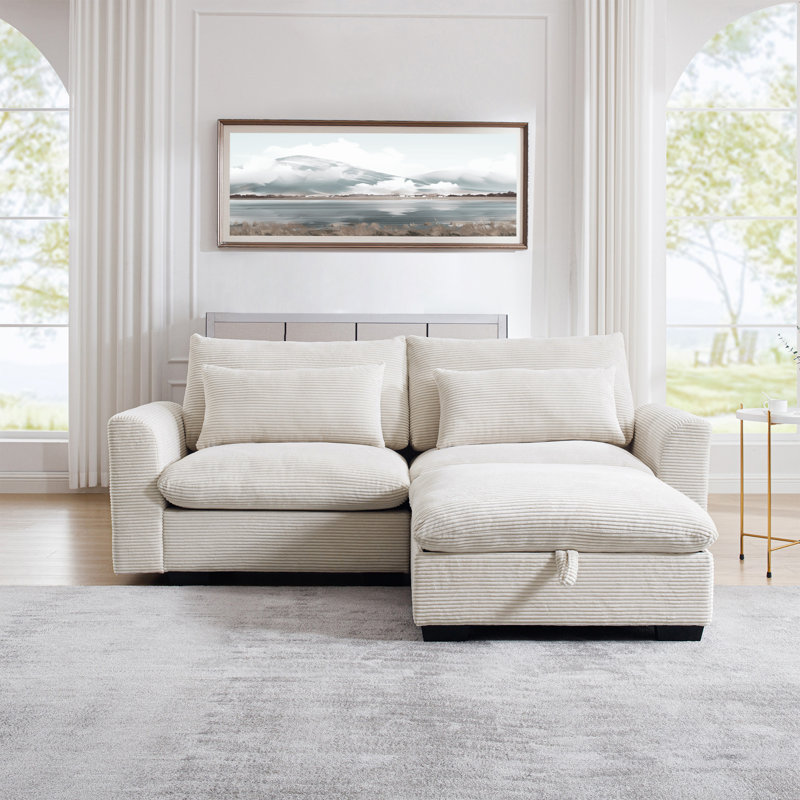 Karaka Corduroy L-Shaped Sectional, White Corduroy