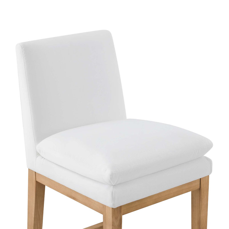 Tabouret de comptoir rembourré Bethea, Tweed perlé Prestige, Bois de frêne naturel