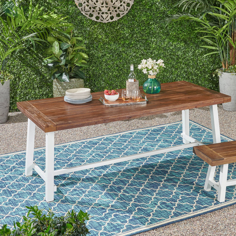 Table de patio pour l'extérieur, 30" H x 36" W x 79" D, Dark brown / White, Wood+Metal