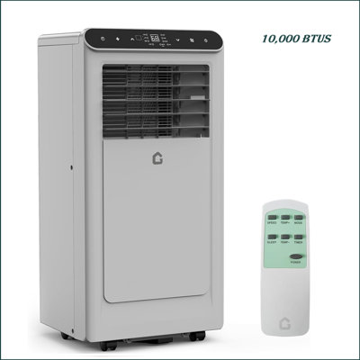 Climatiseur portatif 10 000 Btus avec télécommande, déshumidificateur 3-en-1, refroidissement, ventilateur, refroidit jusqu'à 450 pieds carrés Pieds, Mode Smart / Sleep, Minuterie de 24 heures, Gris