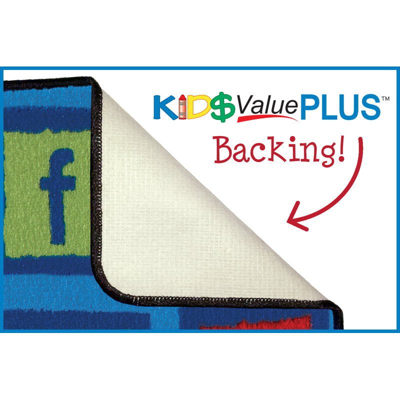 Noah's Alphabet Animals KID$Value Plus Tufted Blue Area Classroom Rug, Rectangle 8' x 12'