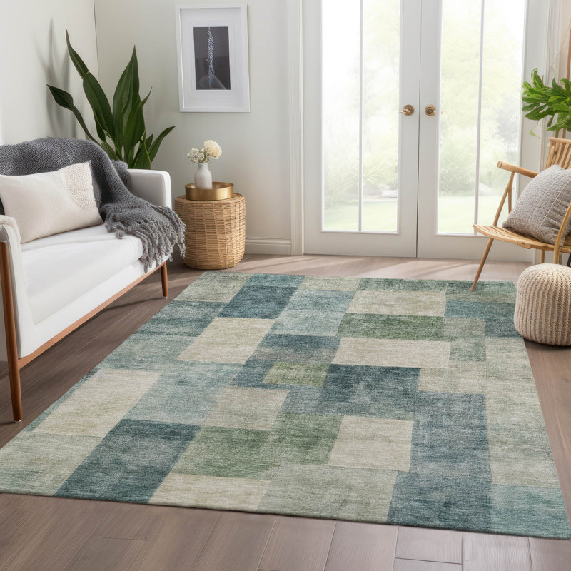 Seafoam Geometric Flat Woven 9' x 12' Synthetic Rug
