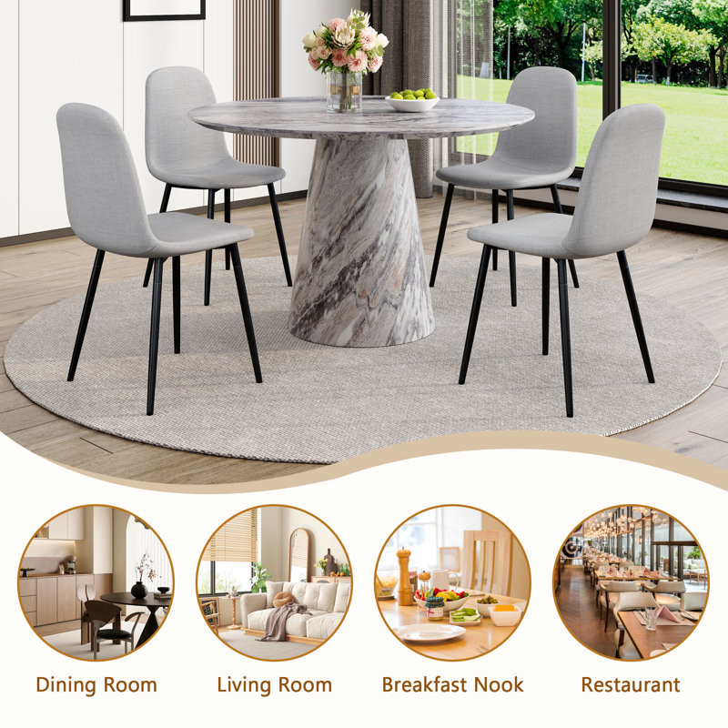 45'' Round Dining Table Set With 4/6 Upholstered Chairs, Light Gray, 7 Pieces: Table, 6 Chairs