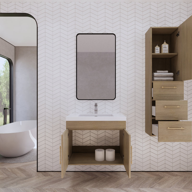 Ensemble de meuble-lavabo mural simple 30 po Foushee, Chêne blanc, 30"