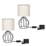 Desk Lamp with Black Metal Hollowed Out Base ＆ Linen Fabric Shade