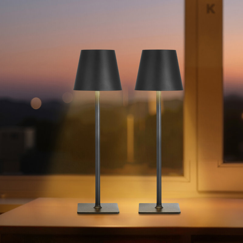 Cordless Table Lamp 2-Pack 5200mAh Built-in Rechargeable Battery Desk Lamp, Black, Black