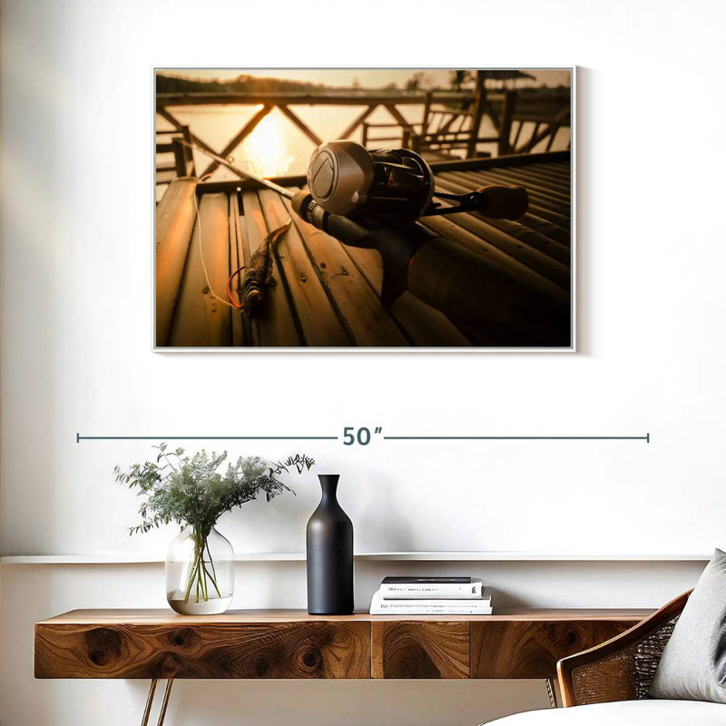 Bass Fishing Set, Floating Frame White, 37" X 25"