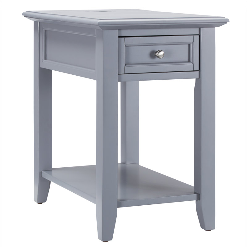 End Table with Power Outlet, Frost Gray