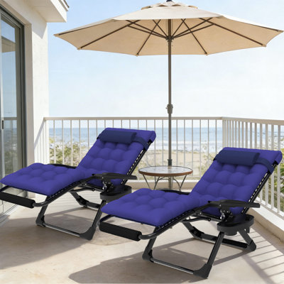 Ensemble 2 pièces Zero Gravity Chair, chaise longue de patio inclinable de 440 lb avec coussin, serrure en aluminium améliorée, porte-gobelet et coussin, chaise d'extérieur pliable