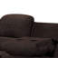 Chenille brune inclinable pour 3 personnes avec structure en métal et en bois, console avec porte-gobelet et sièges à dossier KD, support, ressorts ensachés et siège à ressort sinueux