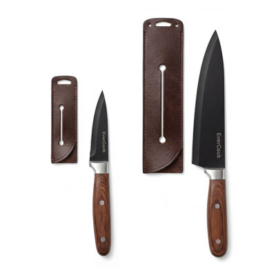 Ensemble de couteaux de cuisine 4 pièces EverCook avec gaines de lame, acier inoxydable noir 1,5 / 2 mm