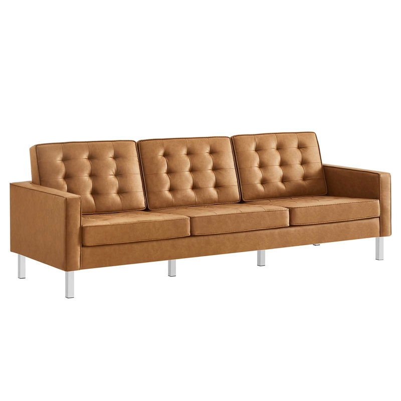 Loft Tufted Vegan Leather Sofa by Modway, Faux Leather Tan