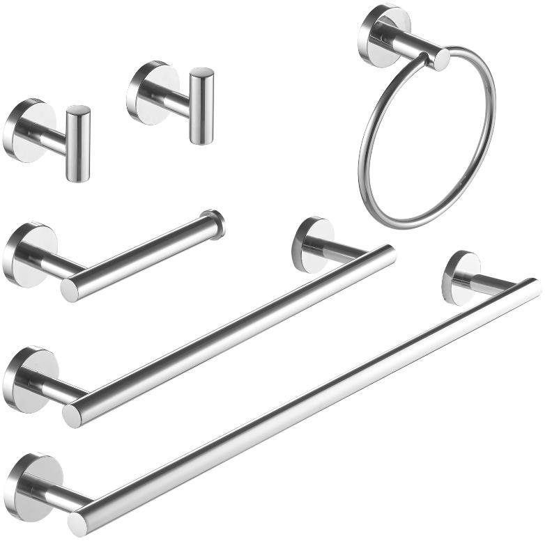 Ensemble de quincaillerie de salle de bain décorative 6 pièces Kins Chorme, Chrome poli