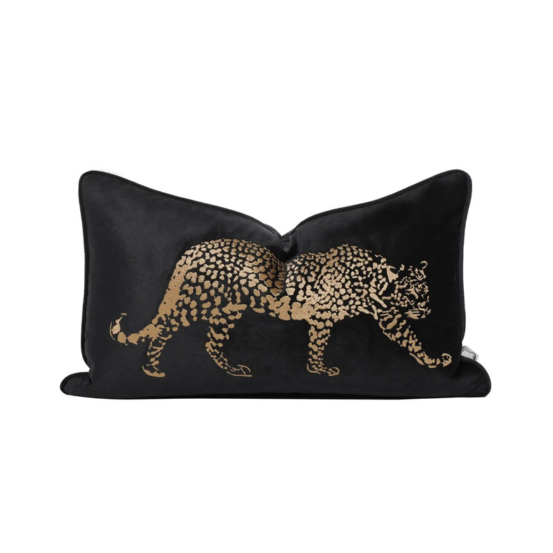 Coussin léopard noir et blanc Leopard, Noir