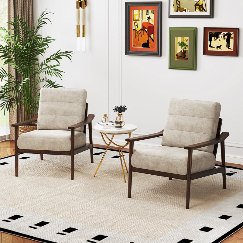 Chaise d'appoint rembourrée avec accoudoirs et pieds en bois d'hévéa Modern, Bois brun foncé