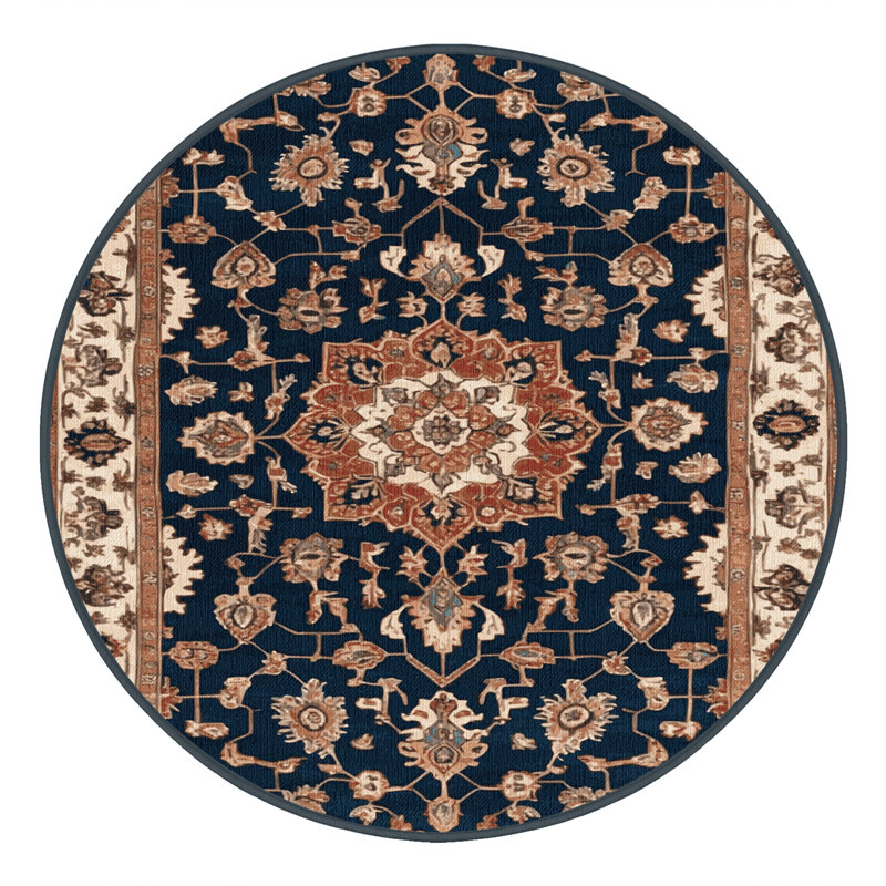 Machine Washable Persian Brown Area Rug, Round 8'