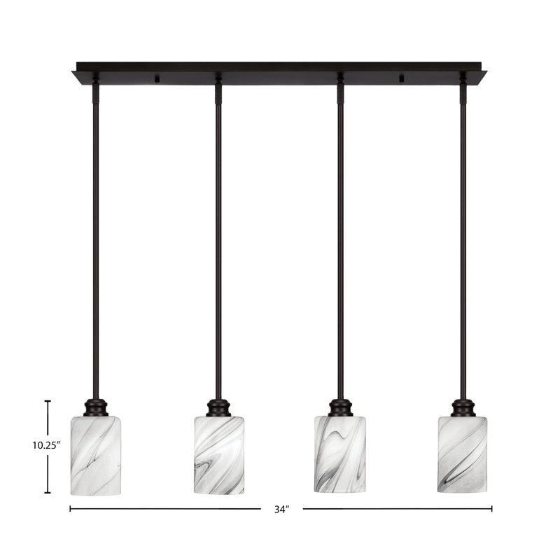 Luminaire suspendu linéaire 4 lumières Edge avec verre tourbillon onyx 4 "Edge, Espresso