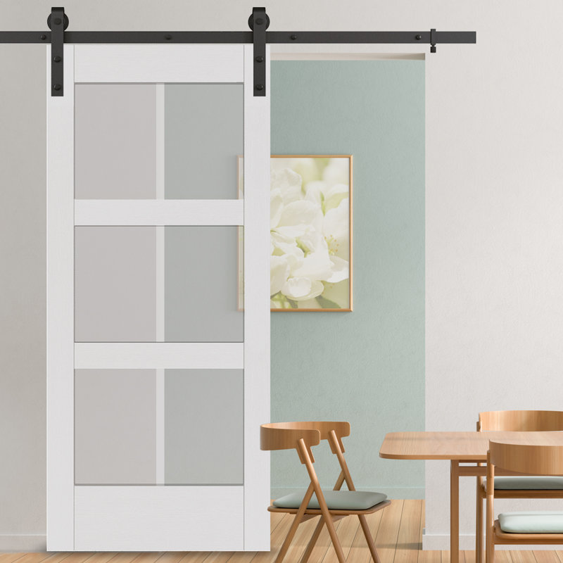 White Frosted Glass Paneled MDF Barn Door, 37'' x 84''