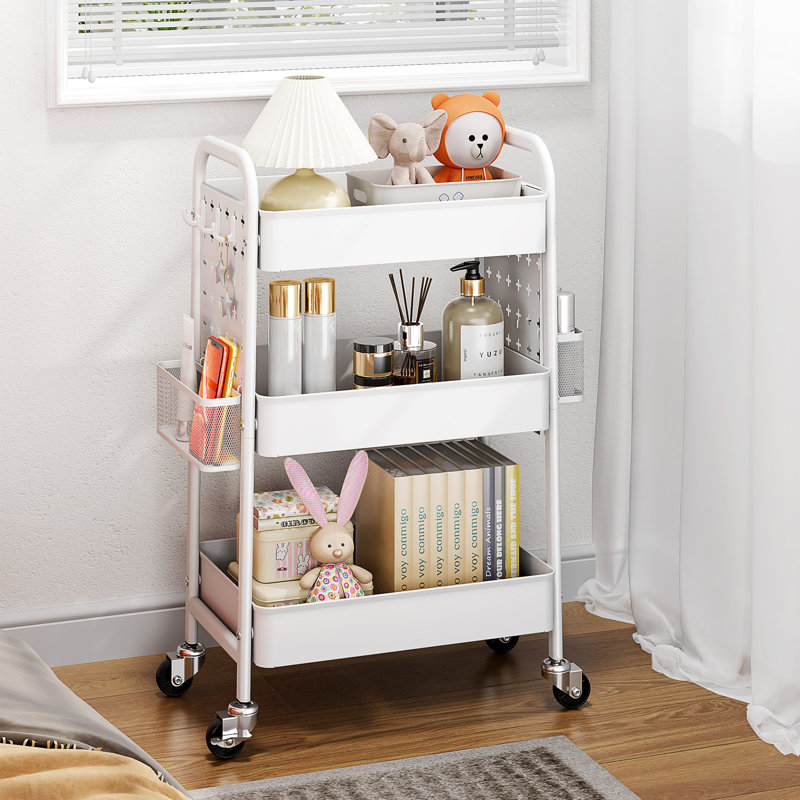 3-Tiers Stainless Steel Utility Cart with Wheels,17.7*11.8*29.5 inch Rolling Cart,Metal Cart, Salon Trolley Cart,Kitchen Storage Cart,Bathroom Cart,Metal Cart