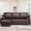 Canapé en cuir 89 po avec méridienne convertible, canapé en L Mid-Century moderne avec assise profonde, canapé modulaire en cuir pour le salon, le salon