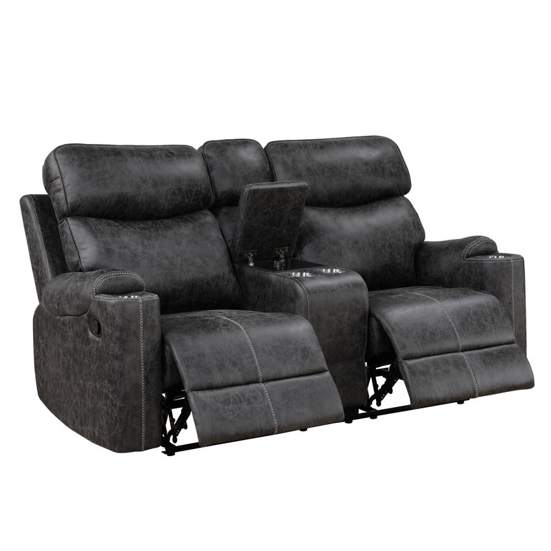 Causeuse inclinable manuelle en microfibre Hirah avec fonction porte-gobelet et port USB intégré