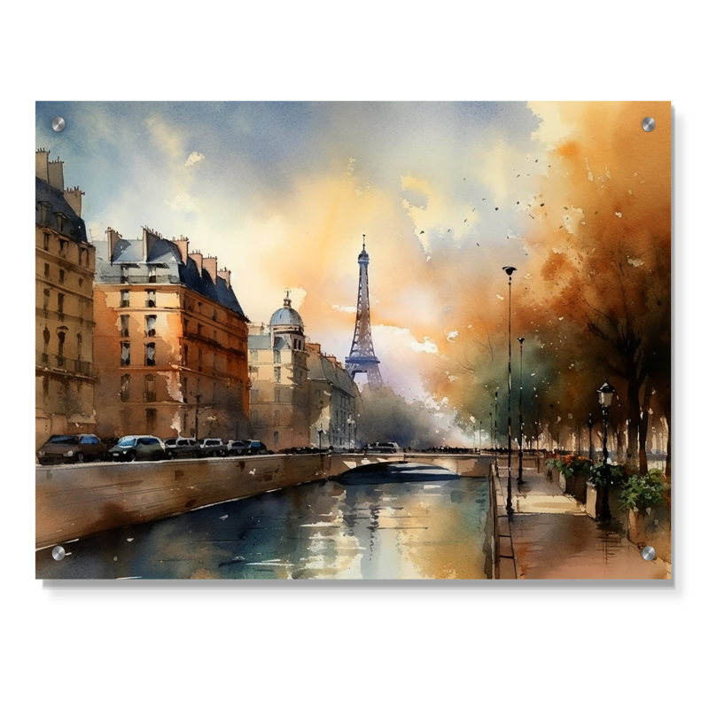 Magnifique paysage pastel de Paris - art mural en acrylique Paris pour le salon, H 30 po x l 40 po