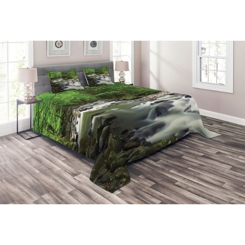 Forest Rustic Polyester Coverlet, King Bedspread + 2 Shams