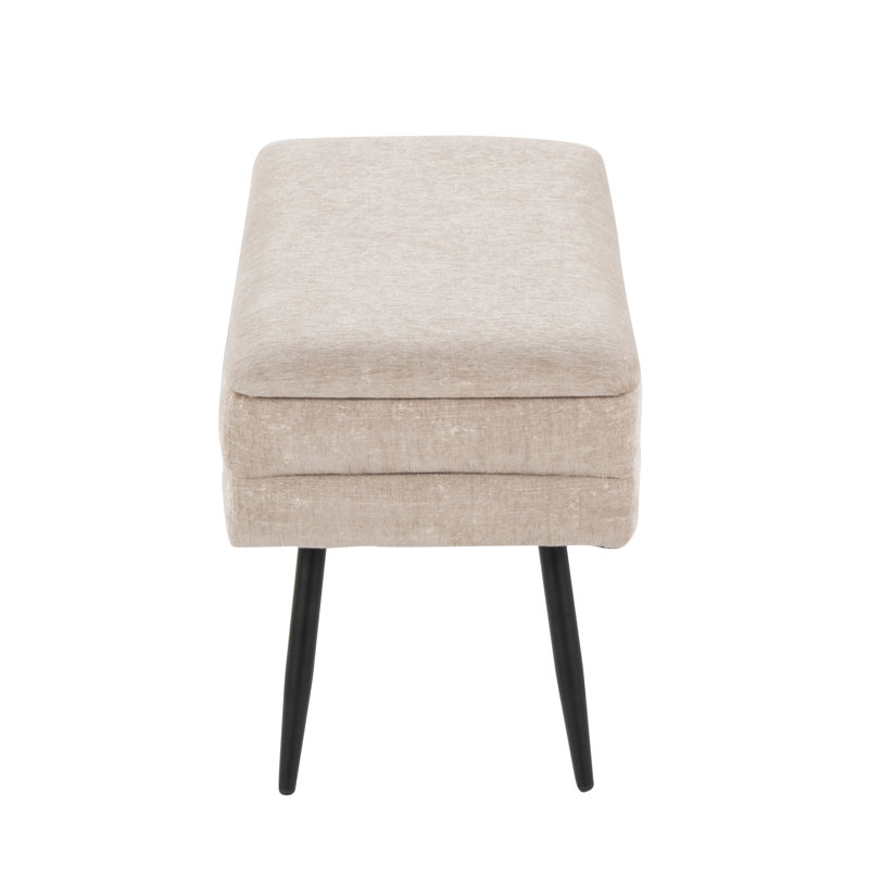 Fabric Upholstered Storage Bench, 2-Seat Contemporary Compact Indoor Bench with Black Metal Frame, Rich Brown Upholstery
