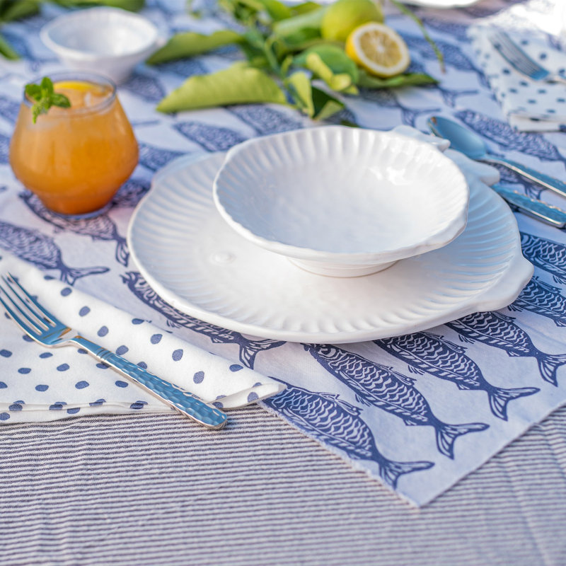 Pesce Serena Handmade Stoneware Dinner Plate, White