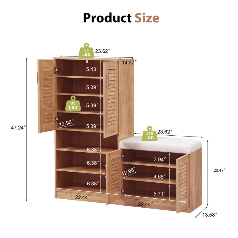 Armoire à chaussures multifonctionnelle avec banc et compartiment de rangement 7 + 3