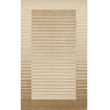 Ivory Hand-Knotted Wool Viscose Framed Horizon Stripe Geometric Modern Contemporary Carpet Rug