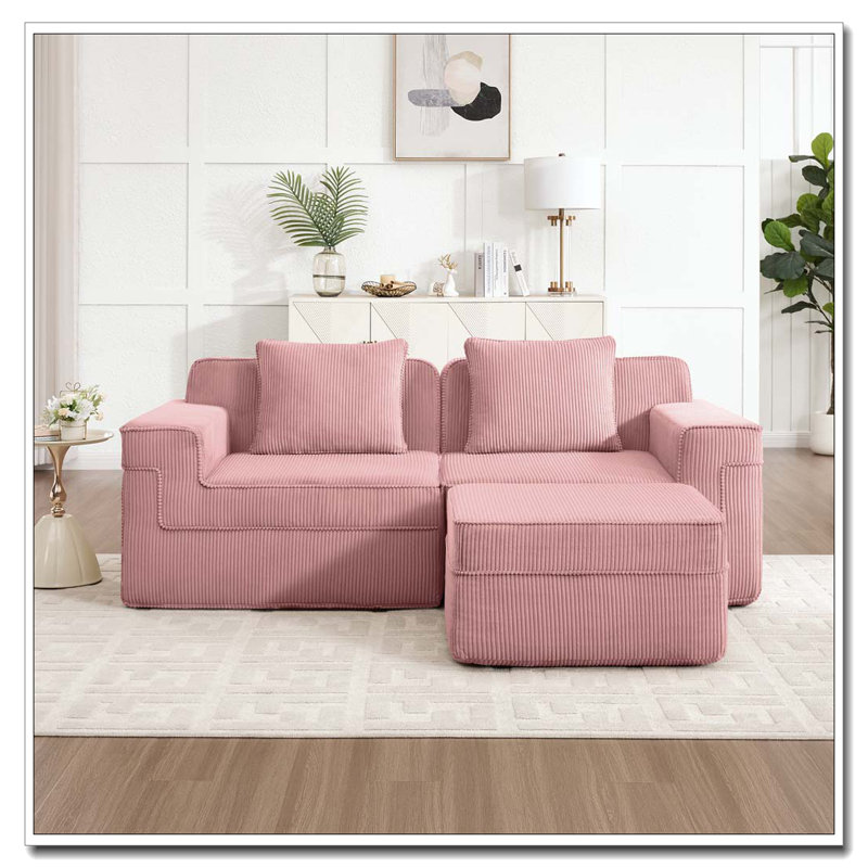 Canapé modulaire en L à 2 places sans os, canapé modulaire Cloud avec assise profonde, canapé modulaire moderne à 2 places avec coussins décoratifs et 1 repose-pieds mobile