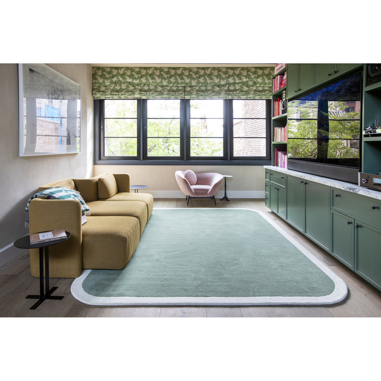 Hermione Green Beige Hand-Tufted Wool Rug, Rectangle 5' x 8'