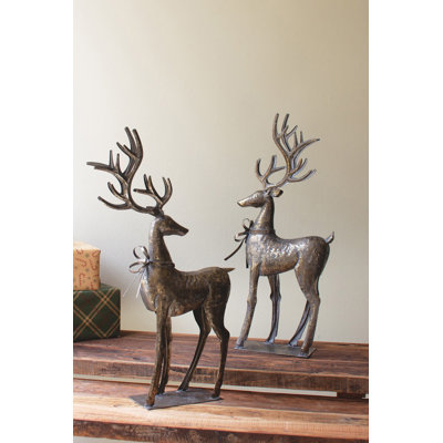  Rustic Distressed Metal Reindeer – 32"H Set of Two Figurines