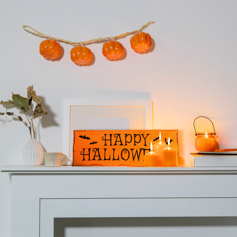 24" Orange and Black Wooden Halloween Wall Sign with Bats