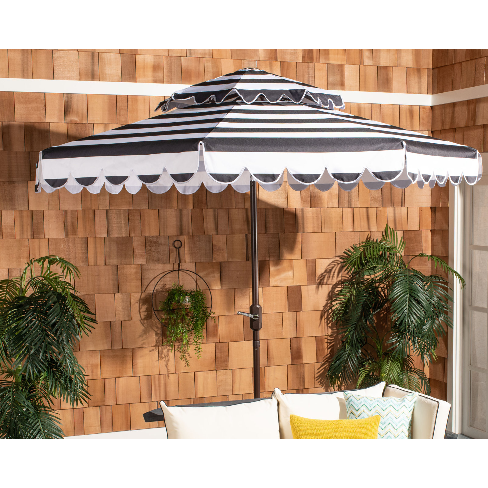 Cali 101.2'' Outdoor Umbrella, Brown, Black/White